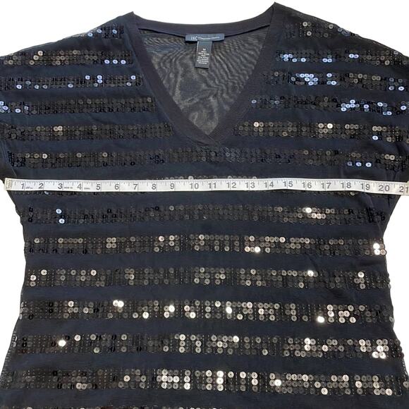 I.N.C International Concepts Radiance Deep Black Sequined Sheer Top Medium EUC - Picture 4 of 6